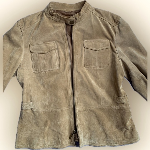 Suede lined beige tan moto jacket, women's, zipper closure, NY & Co | large - Picture 2 of 9